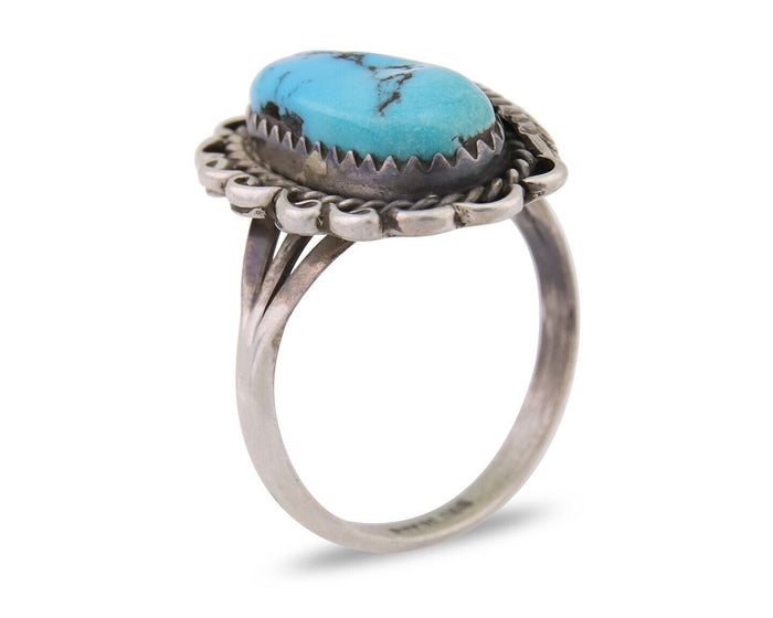 Navajo Ring 925 Silver Natural Blue Turquoise Native American Artist C.80's