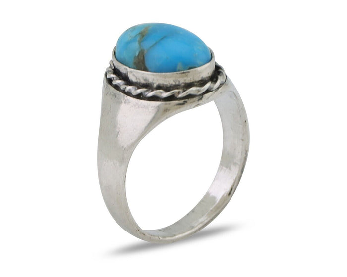 Navajo Ring 925 Silver Natural Blue Turquoise Native American Artist C.80's