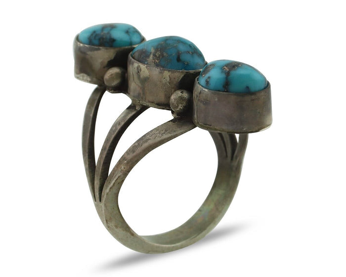 Navajo Ring 925 Silver Natural Blue Turquoise Native American Artist C.80's
