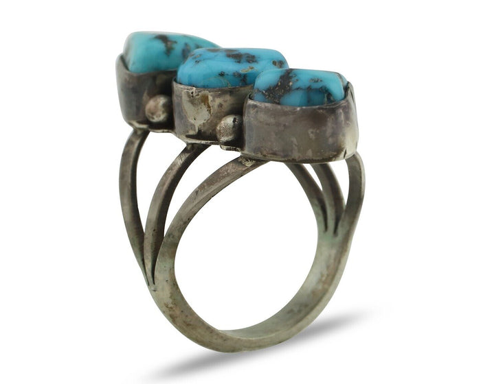 Navajo Ring 925 Silver Natural Blue Turquoise Native American Artist C.80's