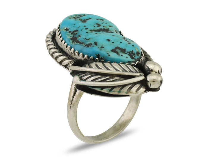 Navajo Ring 925 Silver Natural Blue Turquoise Native American Artist C.80's