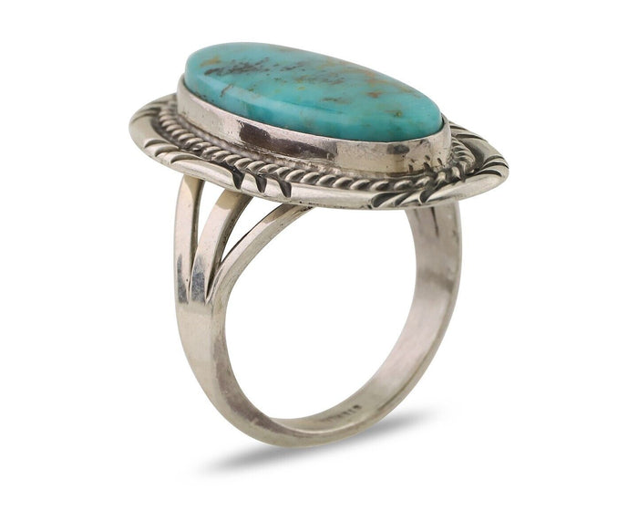 Navajo Ring 925 Silver Natural Blue Turquoise Native American Artist C.80's