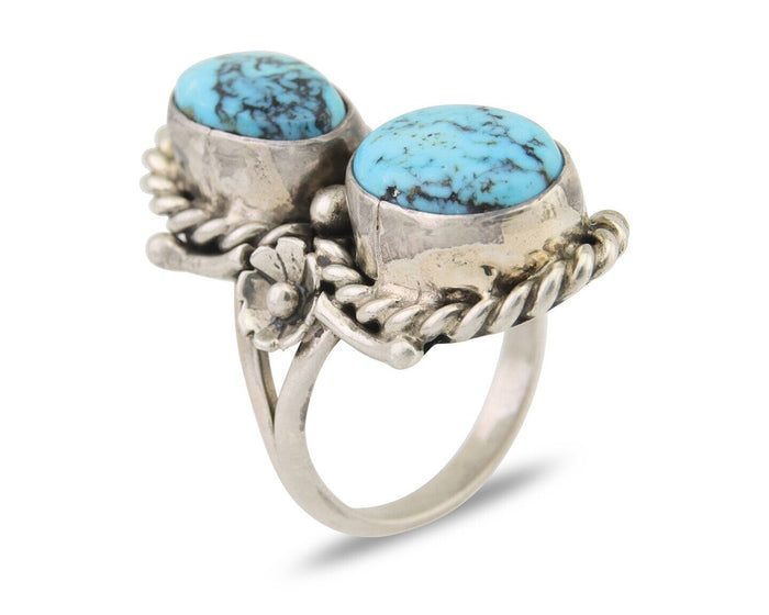 Navajo Ring 925 Silver Natural Blue Turquoise Native American Artist C.80's
