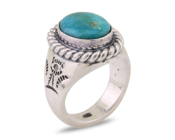 Navajo Ring 925 Silver Natural Blue Turquoise Native American Artist C.80's