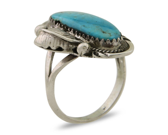 Navajo Ring 925 Silver Natural Blue Turquoise Native American Artist C.80's