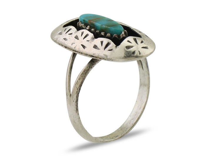 Navajo Ring 925 Silver Natural Blue Turquoise Native American Artist C.80's
