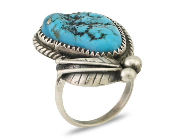 Navajo Ring 925 Silver Natural Blue Turquoise Native American Artist C.80's