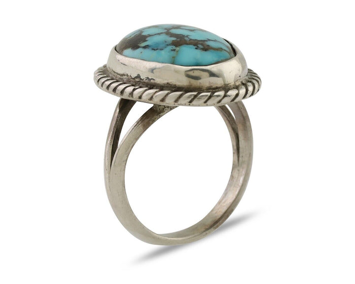 Navajo Ring 925 Silver Natural Blue Turquoise Native American Artist C.80's