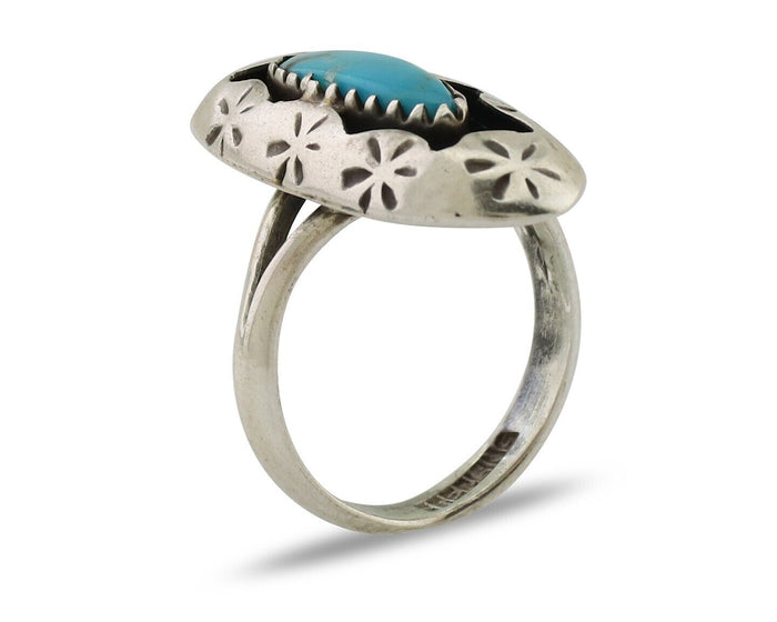 Navajo Ring 925 Silver Natural Blue Turquoise Native American Artist C.80's