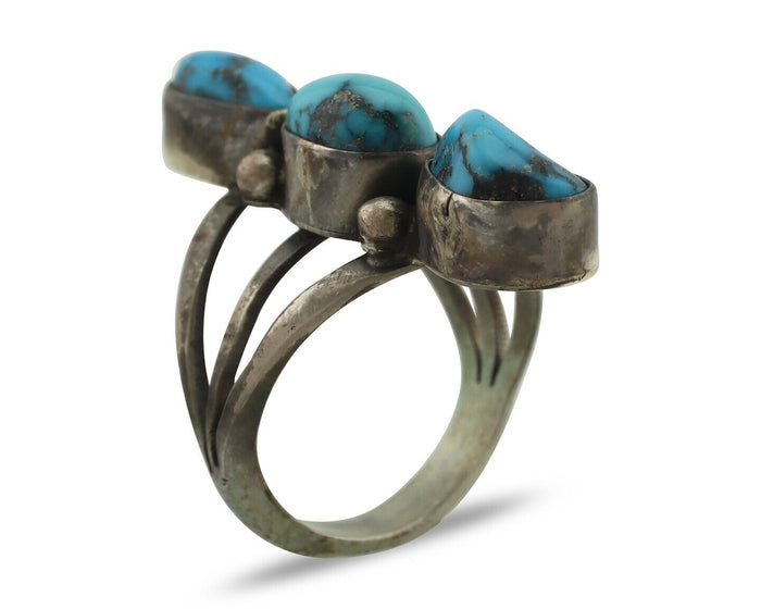 Navajo Ring 925 Silver Natural Blue Turquoise Native American Artist C.80's