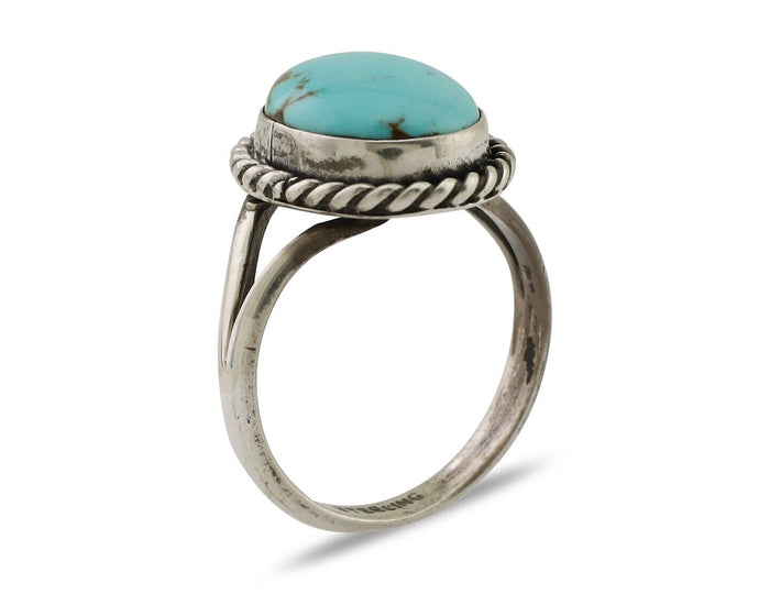 Navajo Ring 925 Silver Natural Blue Turquoise Native American Artist C.80's