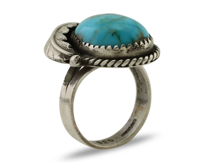 Navajo Ring 925 Silver Natural Blue Turquoise Native American Artist C.80's