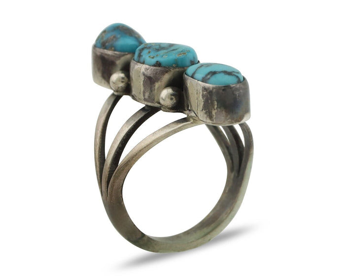 Navajo Ring 925 Silver Natural Blue Turquoise Native American Artist C.80's