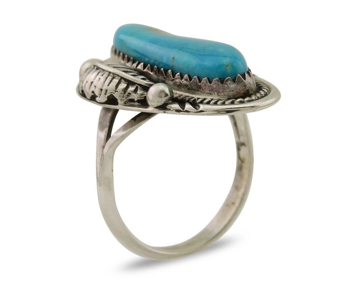 Navajo Ring 925 Silver Natural Blue Turquoise Native American Artist C.80's