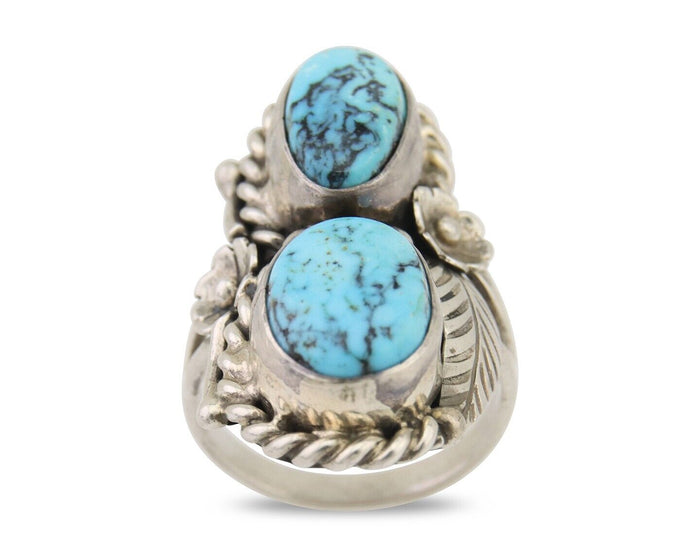 Navajo Ring 925 Silver Natural Blue Turquoise Native American Artist C.80's