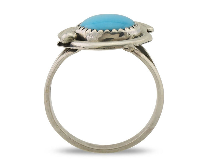 Navajo Ring 925 Silver Natural Blue Turquoise Native American Artist C.80's