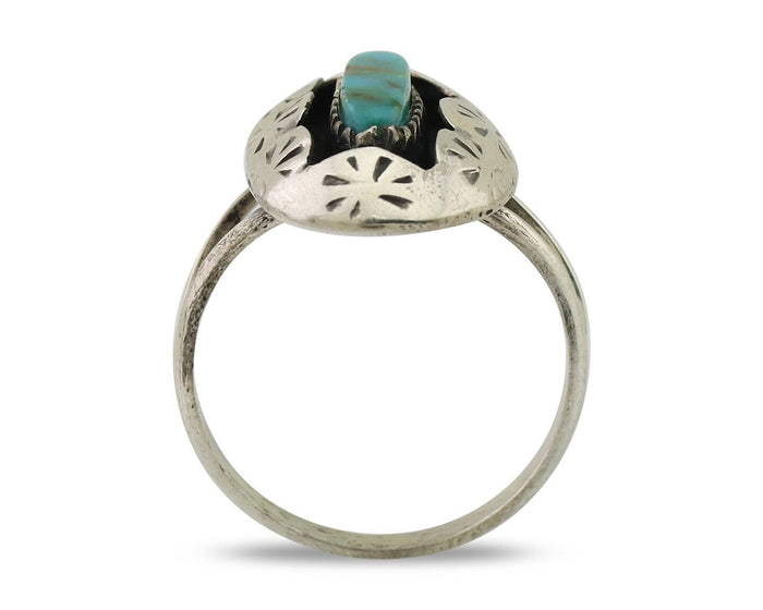 Navajo Ring 925 Silver Natural Blue Turquoise Native American Artist C.80's