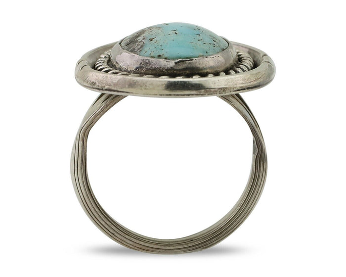 Navajo Ring 925 Silver Natural Blue Turquoise Native American Artist C.80's
