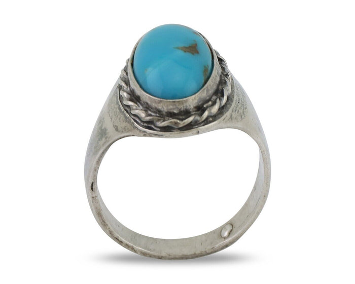 Navajo Ring 925 Silver Natural Blue Turquoise Native American Artist C.80's