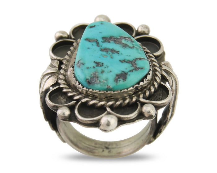 Navajo Ring 925 Silver Natural Blue Turquoise Native American Artist C.80's