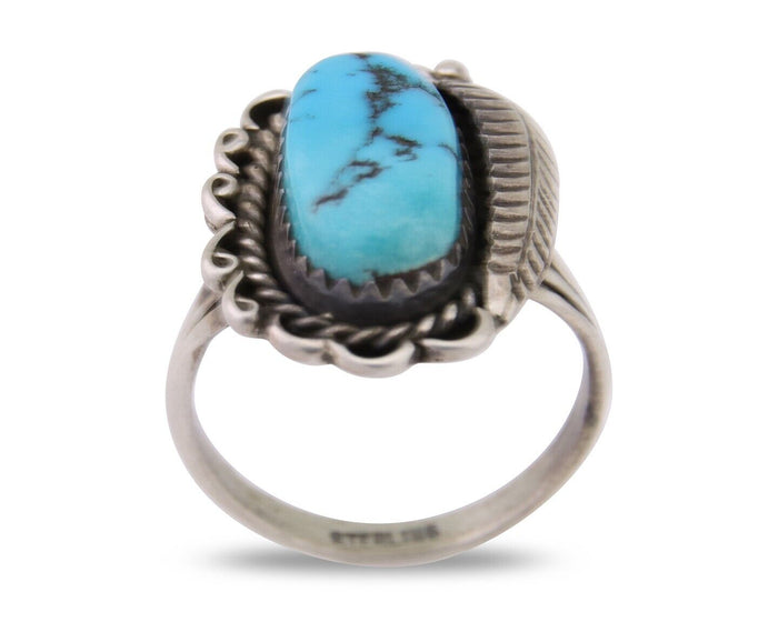 Navajo Ring 925 Silver Natural Blue Turquoise Native American Artist C.80's