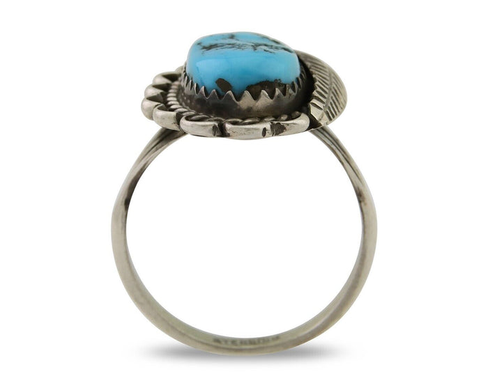 Navajo Ring 925 Silver Natural Blue Turquoise Native American Artist C.80's