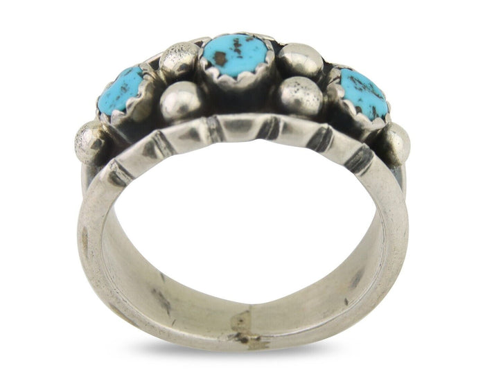 Navajo Ring 925 Silver Natural Blue Turquoise Native American Artist C.80's