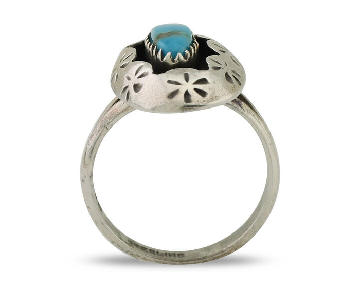 Navajo Ring 925 Silver Natural Blue Turquoise Native American Artist C.80's