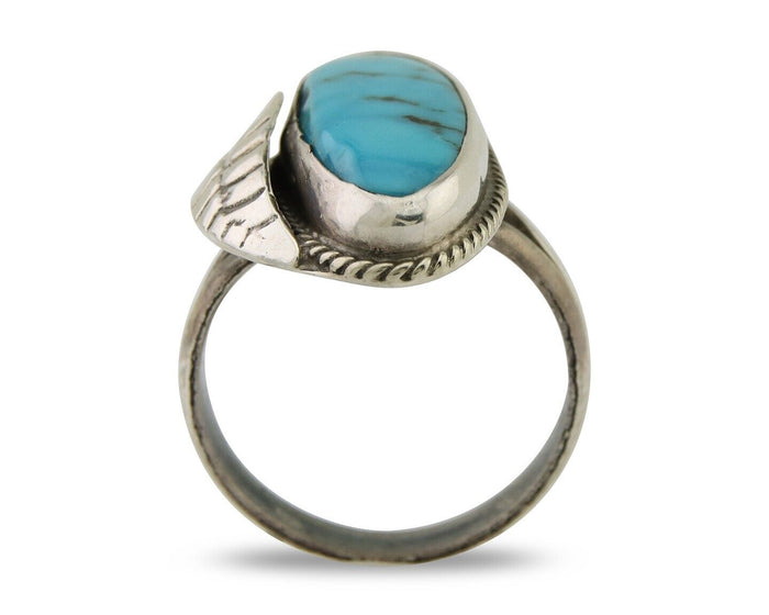 Navajo Ring 925 Silver Natural Blue Turquoise Native American Artist C.80's