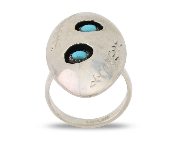 Navajo Ring 925 Silver Natural Blue Turquoise Native American Artist C.80's