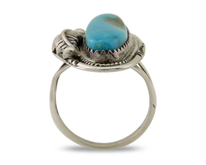 Navajo Ring 925 Silver Natural Blue Turquoise Native American Artist C.80's