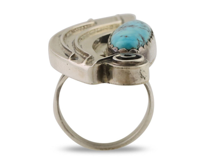 Navajo Ring 925 Silver Natural Blue Turquoise Native American Artist C.80's