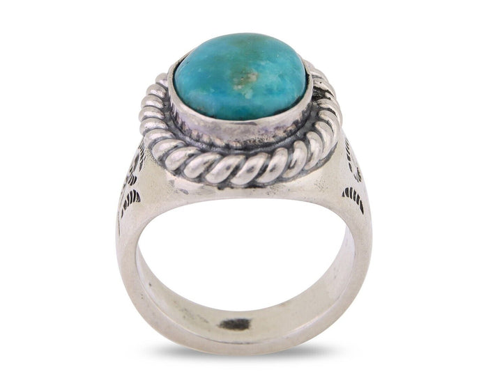 Navajo Ring 925 Silver Natural Blue Turquoise Native American Artist C.80's