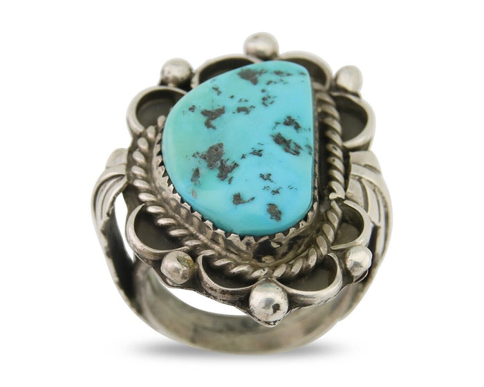 Navajo Ring 925 Silver Natural Blue Turquoise Native American Artist C.80's