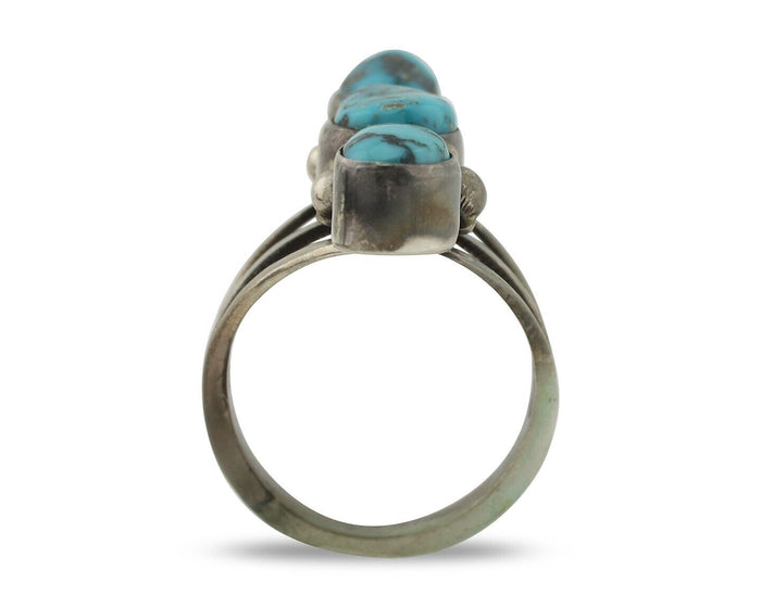 Navajo Ring 925 Silver Natural Blue Turquoise Native American Artist C.80's