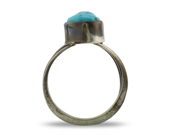 Navajo Ring 925 Silver Natural Blue Turquoise Native American Artist C.80's