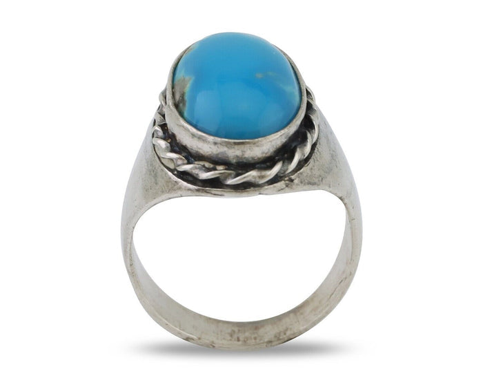 Navajo Ring 925 Silver Natural Blue Turquoise Native American Artist C.80's