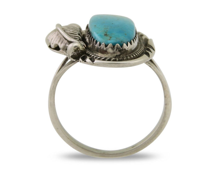 Navajo Ring 925 Silver Natural Blue Turquoise Native American Artist C.80's