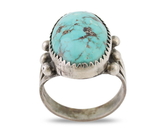 Navajo Ring 925 Silver Natural Blue Turquoise Native American Artist C.80's