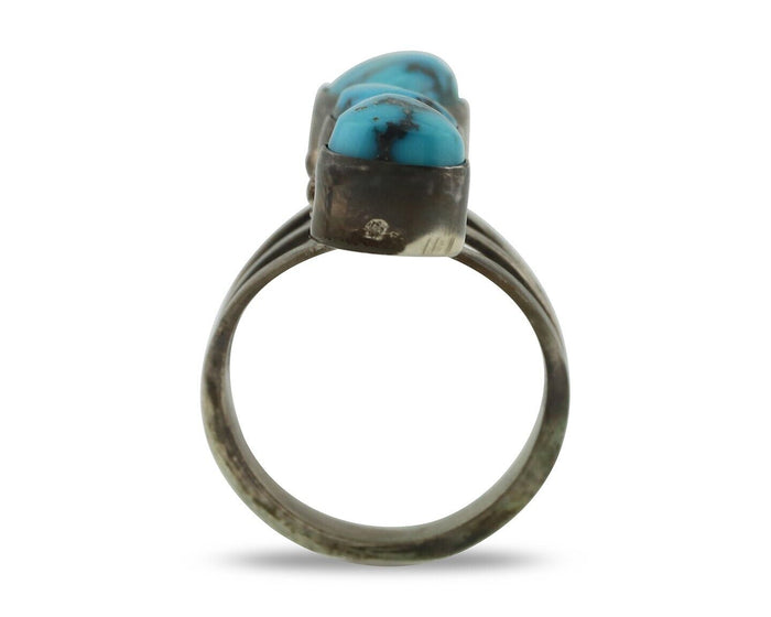 Navajo Ring 925 Silver Natural Blue Turquoise Native American Artist C.80's