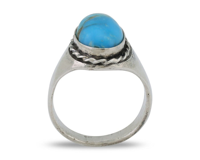 Navajo Ring 925 Silver Natural Blue Turquoise Native American Artist C.80's