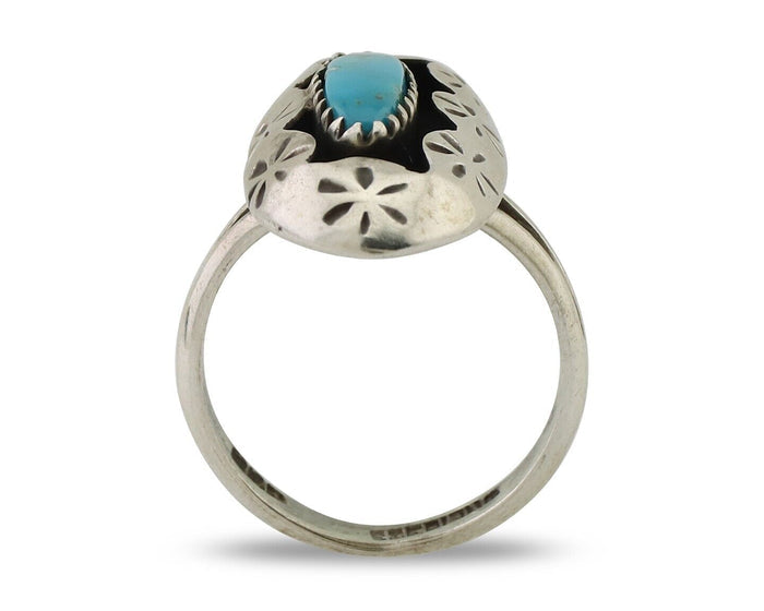 Navajo Ring 925 Silver Natural Blue Turquoise Native American Artist C.80's