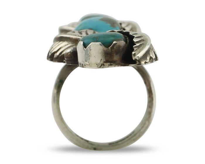 Navajo Ring 925 Silver Natural Blue Turquoise Native American Artist C.80's