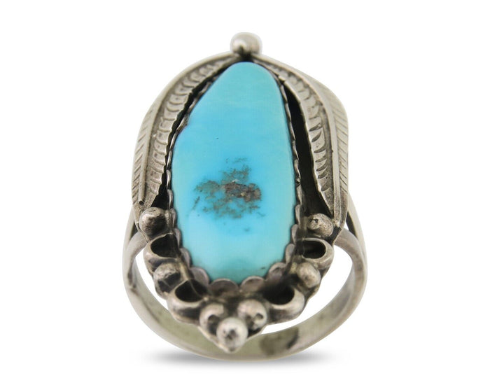 Navajo Ring 925 Silver Natural Blue Turquoise Native American Artist C.80's