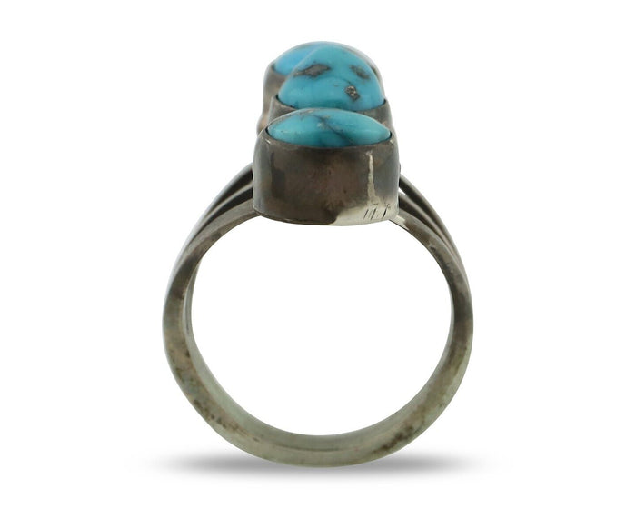 Navajo Ring 925 Silver Natural Blue Turquoise Native American Artist C.80's