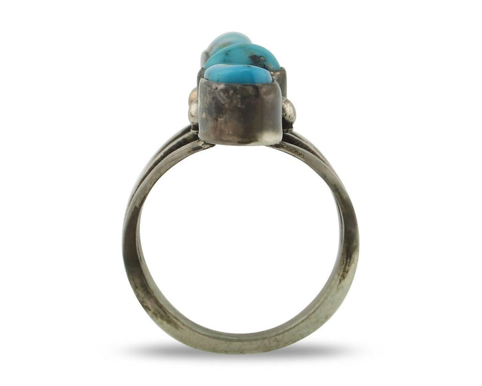 Navajo Ring 925 Silver Natural Blue Turquoise Native American Artist C.80's