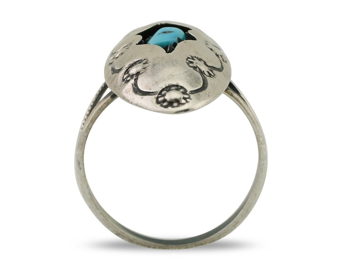 Navajo Ring 925 Silver Natural Blue Turquoise Native American Artist C.80's