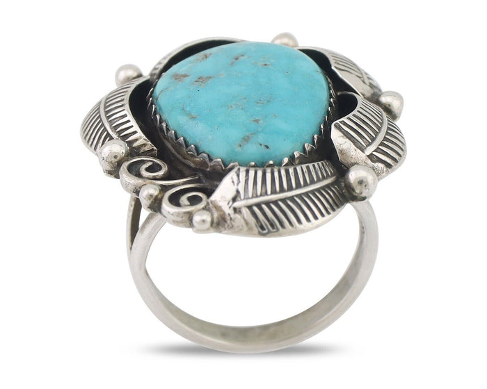 Navajo Ring 925 Silver Natural Blue Turquoise Native American Artist C.80's