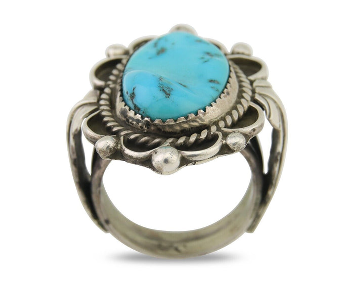Navajo Ring 925 Silver Natural Blue Turquoise Native American Artist C.80's