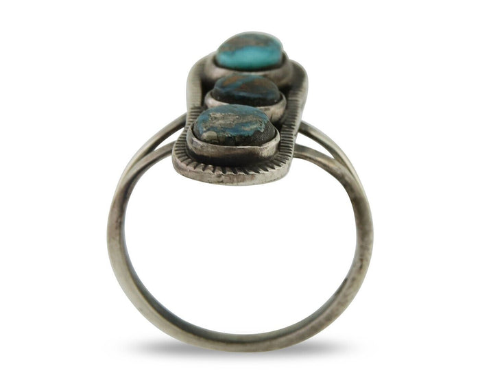 Navajo Ring 925 Silver Natural Blue Turquoise Native American Artist C.80's